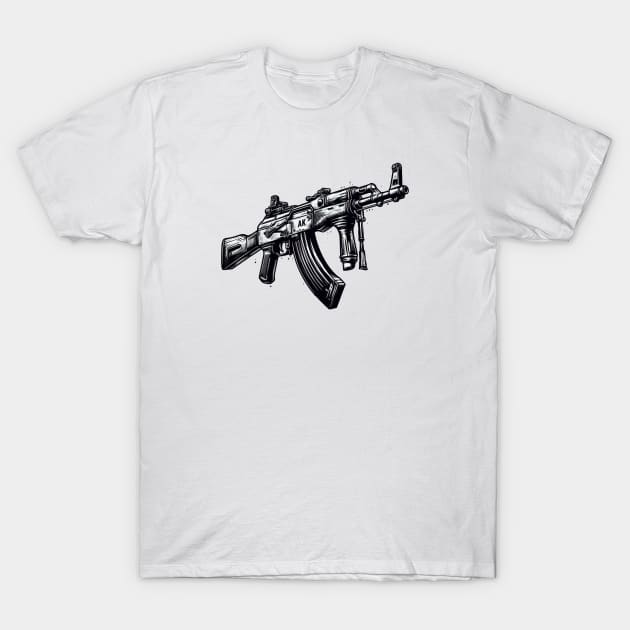 Iconic AK-47 Sketch: Artistry Meets Firepower T-Shirt by BattlegroundGuide.com